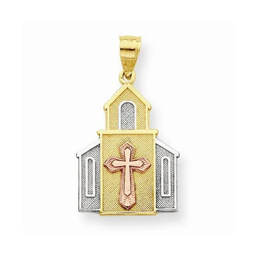 10k Gold Two-tone Church Pendant