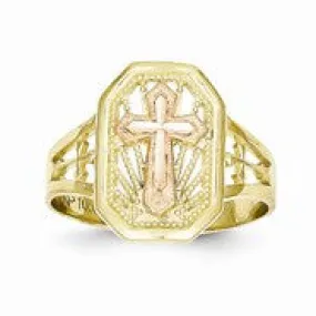 10k Two-tone Filigree Cross Ring