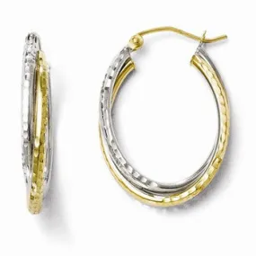 10K Two-tone Textured Hinged Hoop Earrings