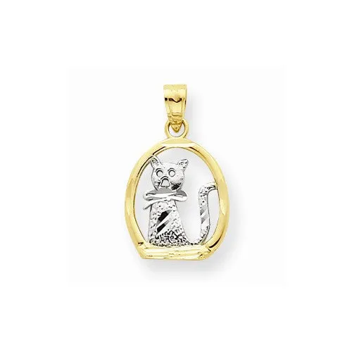 10k Yellow Gold & Rhodium Cat Pendant