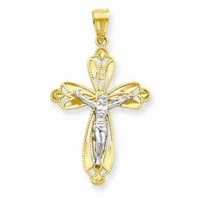 10k Yellow Gold & Rhodium Diamond-Cut Crucifix pendant