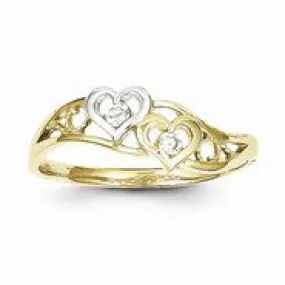 10k Yellow Gold & Rhodium Double Heart CZ Ring