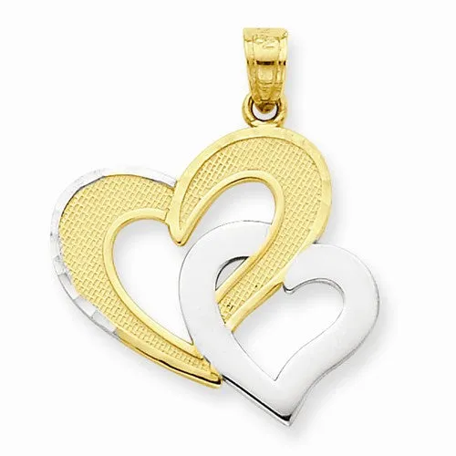 10k Yellow Gold & Rhodium Double Heart Pendant