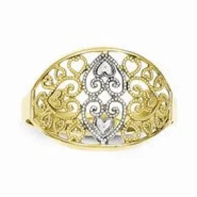 10k Yellow Gold & Rhodium Filigree Heart Ring