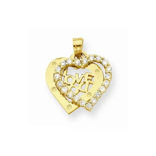 10k Yellow Gold CZ I Love You Heart Pendant