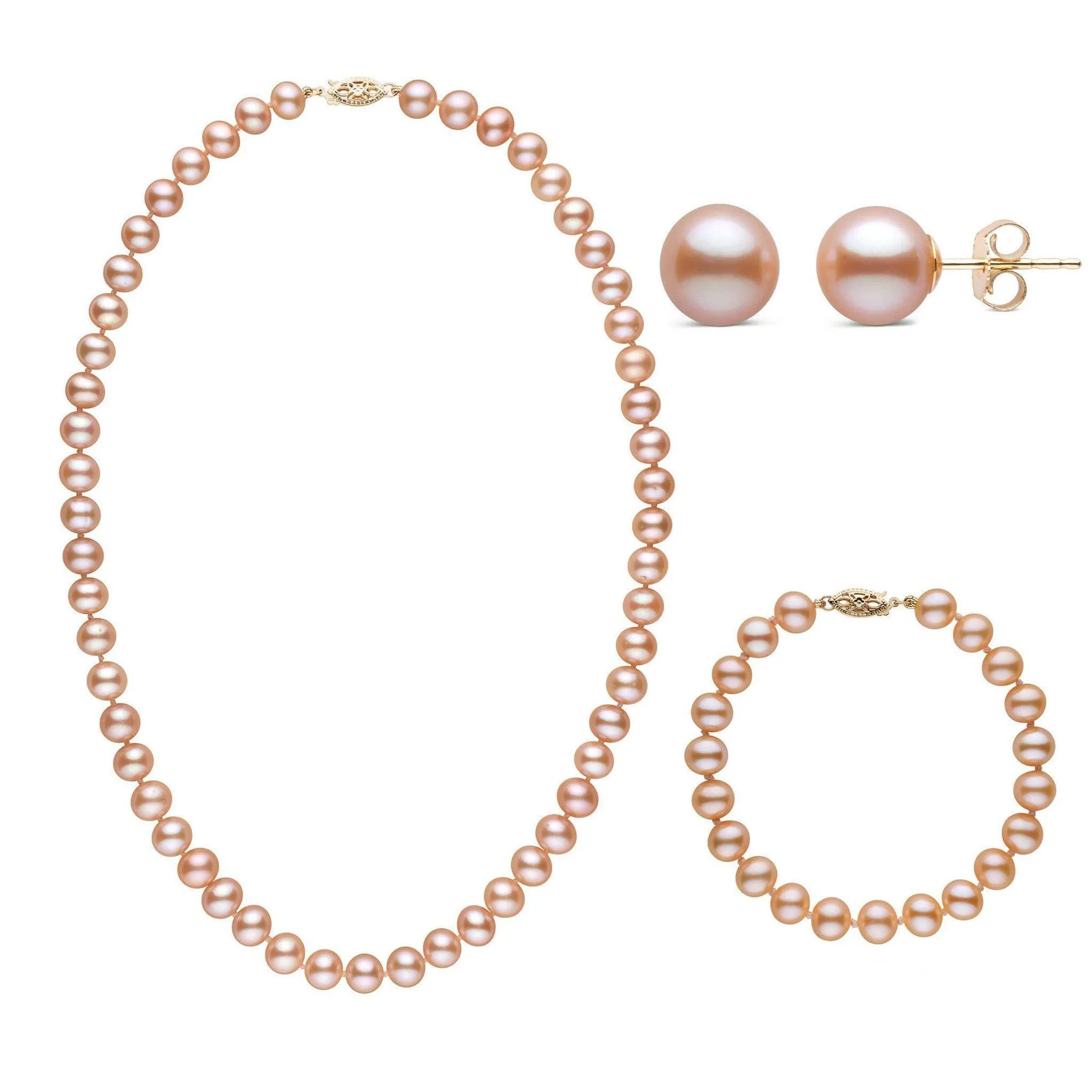 18 Inch 3 Piece Set of 7.5-8.0 mm AA  Pink Freshwater Pearls