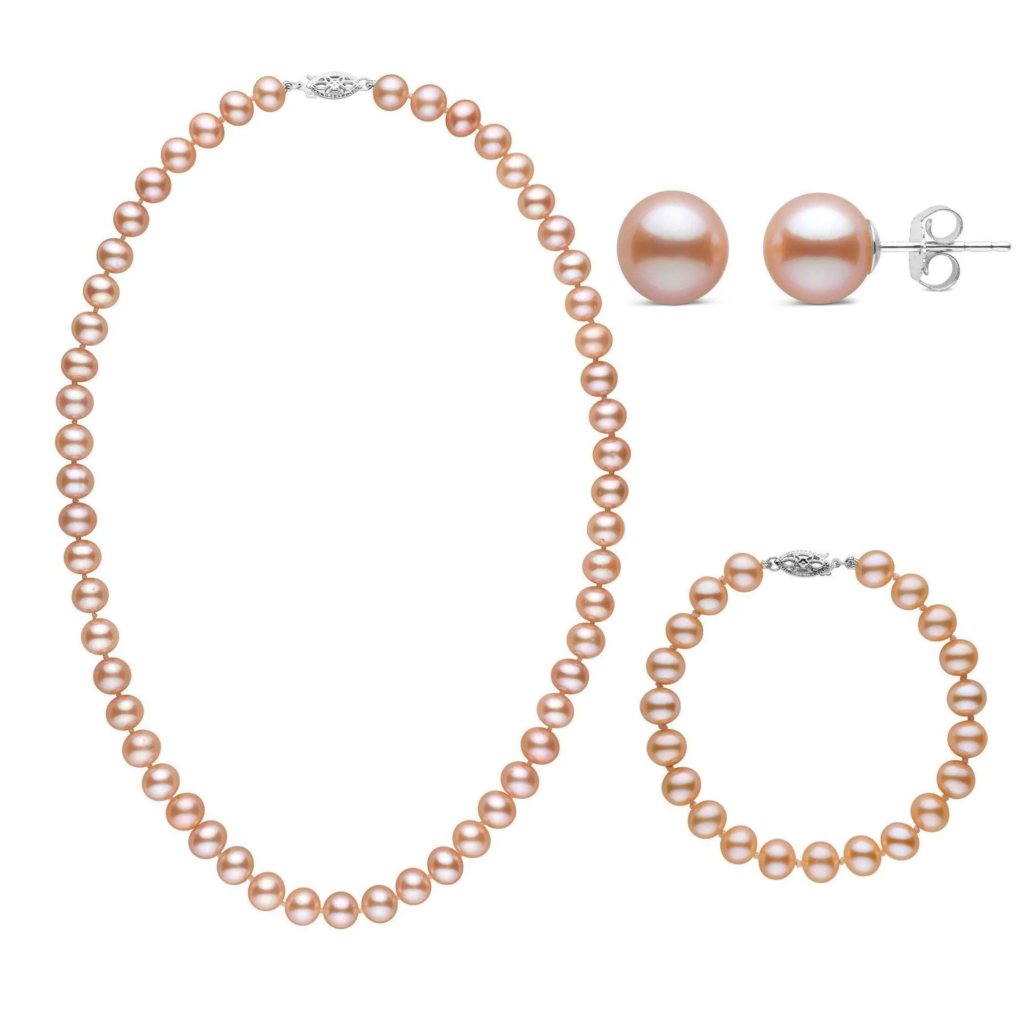 18 Inch 3 Piece Set of 7.5-8.0 mm AA  Pink Freshwater Pearls