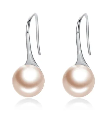 18K White Gold Plated Pink Fresh Water Pearl Dangle Earrings