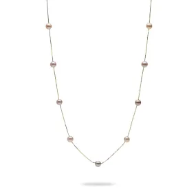 18" Pink, Purple, and Peach Mixed Freshwater Pearl Necklace in Gold - 5-6mm