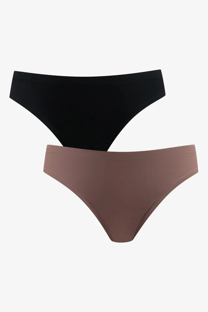 2 Pack Bonded Bikini Panties Black & Natural