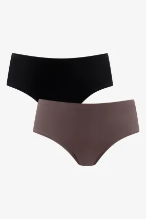 2 Pack Bonded Boyleg Panties Black & Natural