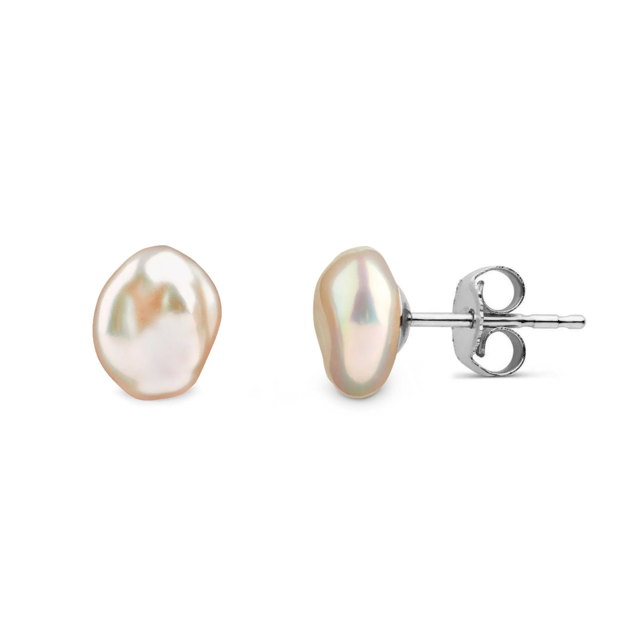 6.0-7.0 mm Keshi Pink to Peach Freshwater Pearl Stud Earrings