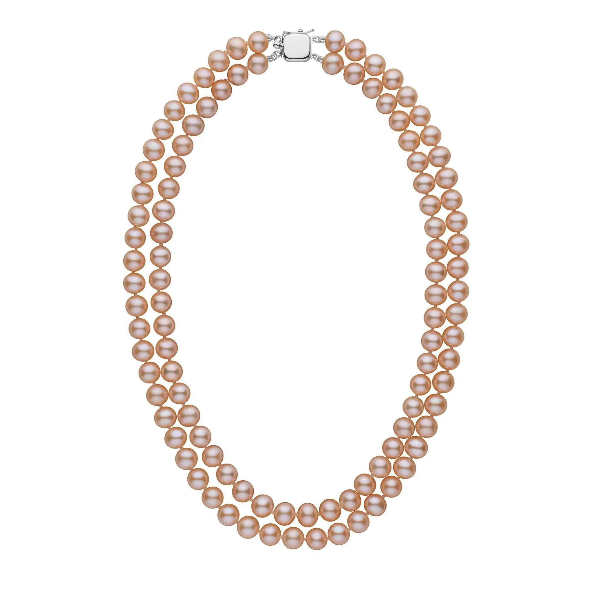 7.5-8.0 mm Double Strand AA  Pink to Peach Freshwater Pearl Necklace