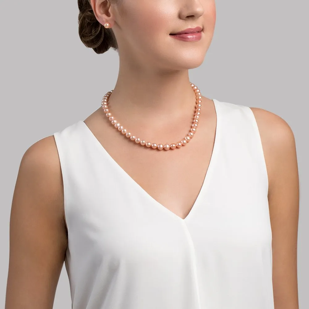 8.0-8.5mm Peach Freshwater Pearl Necklace - AAA Quality