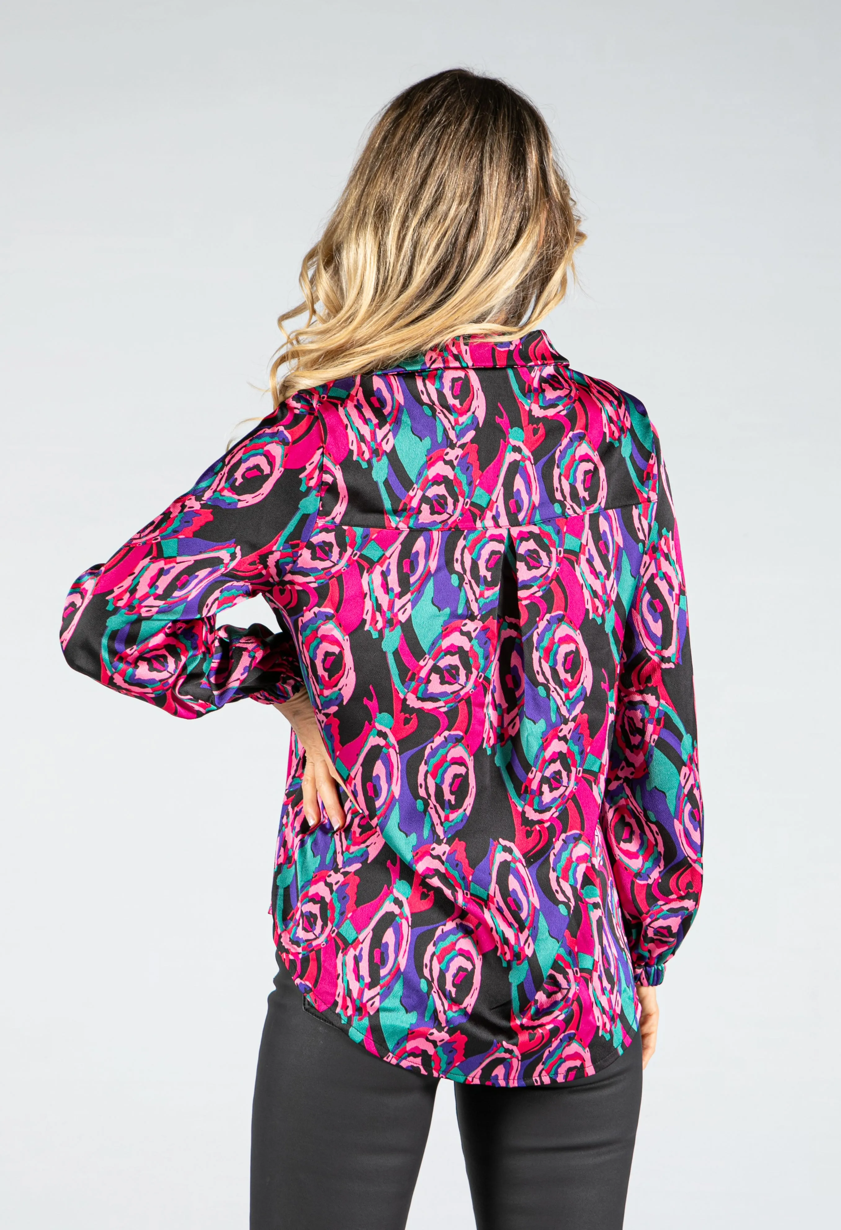 Abstract Pattern V-Neck Blouse