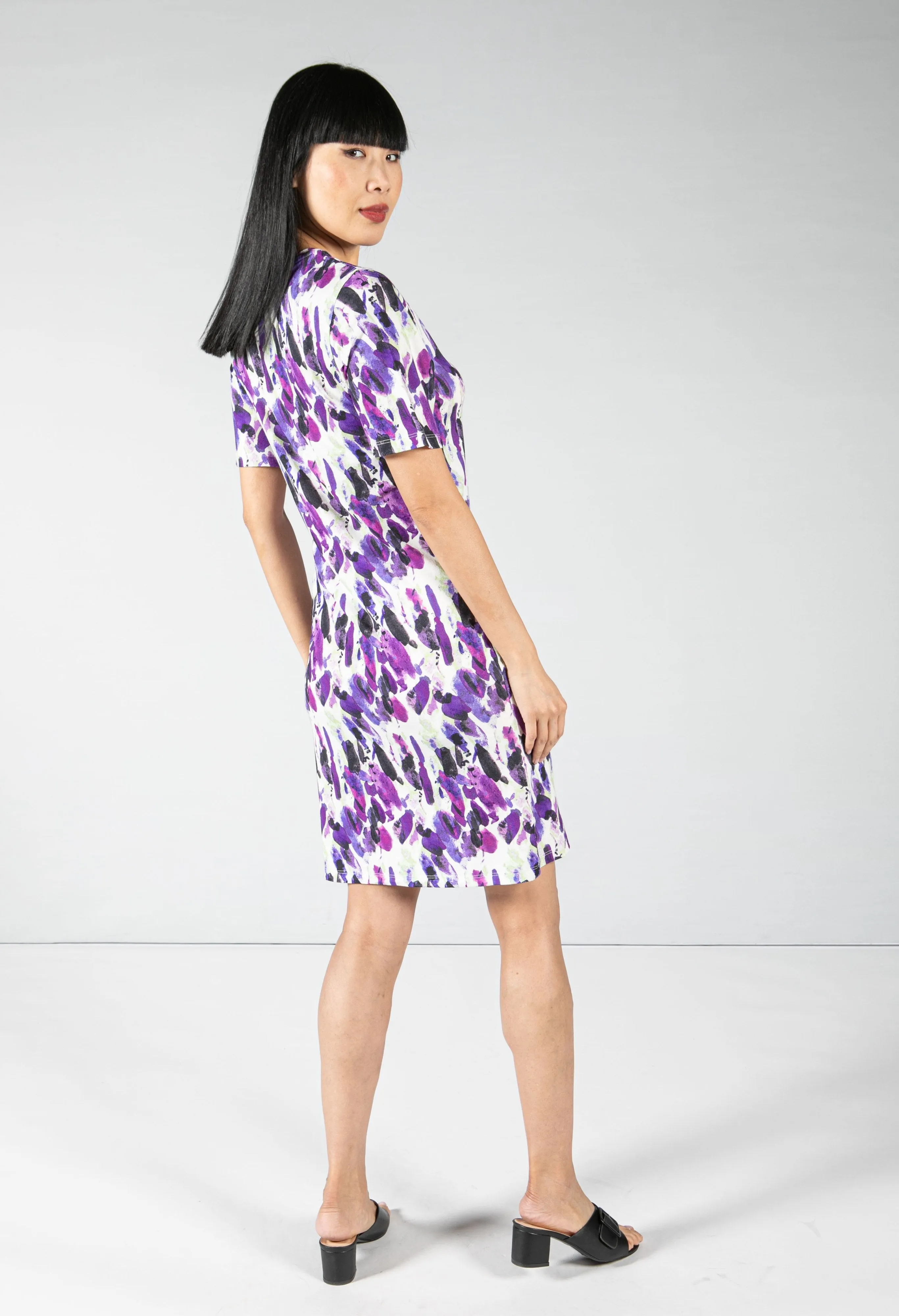 Abstract Printed Dots Dress in Wild Heather