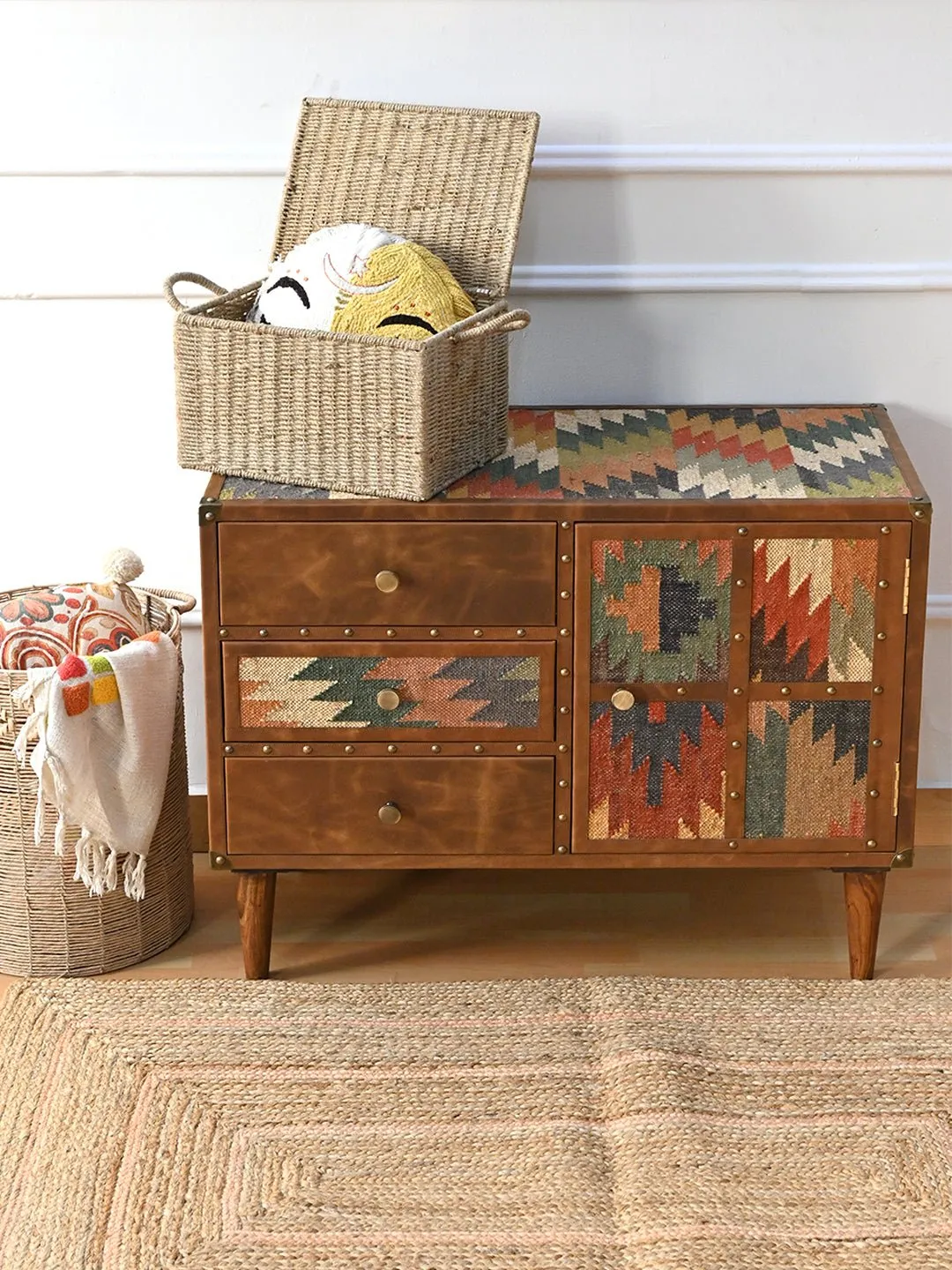 ACCENT CHEST OF DRAWERS - KILIM AND LEATHER