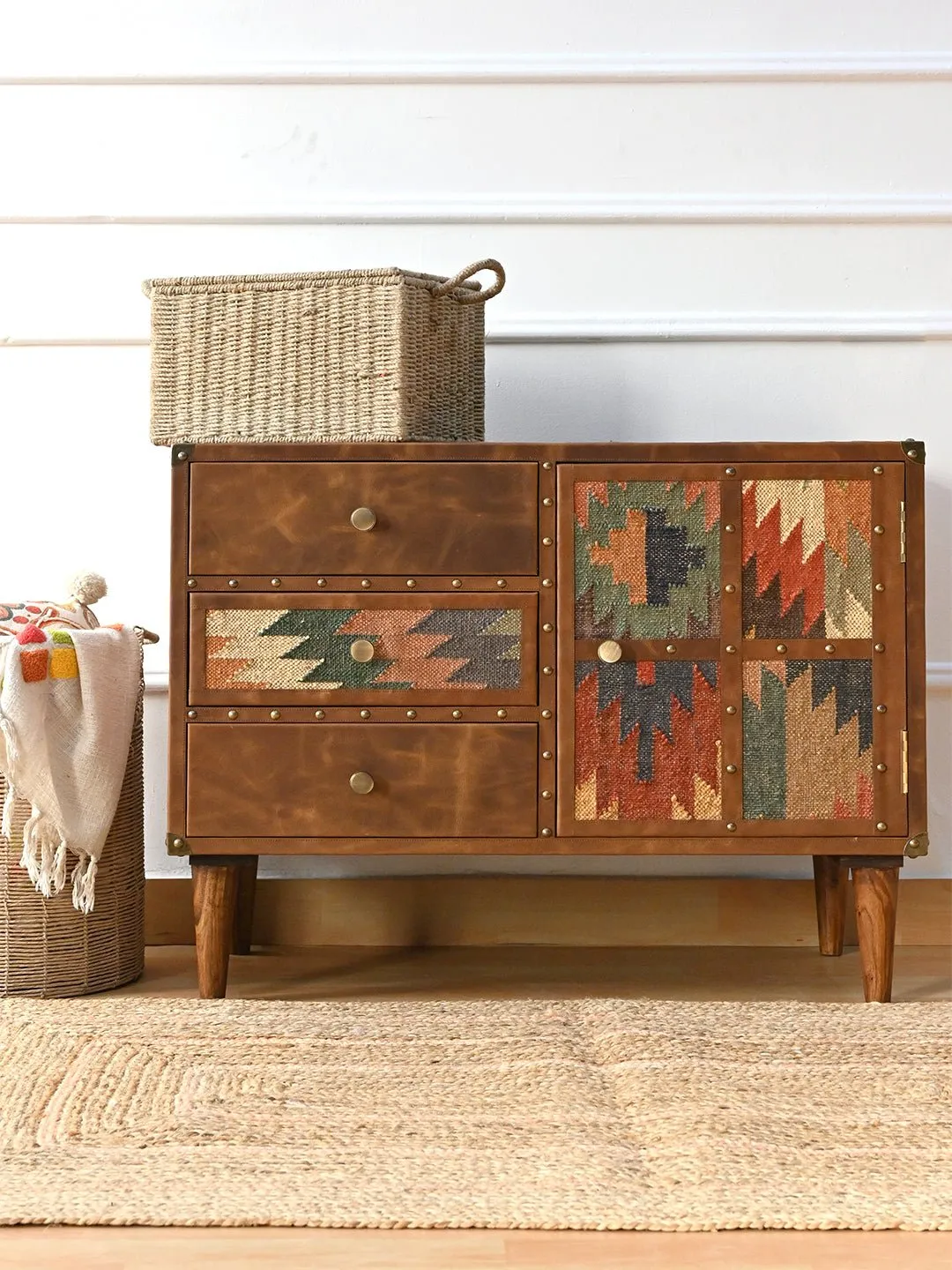 ACCENT CHEST OF DRAWERS - KILIM AND LEATHER