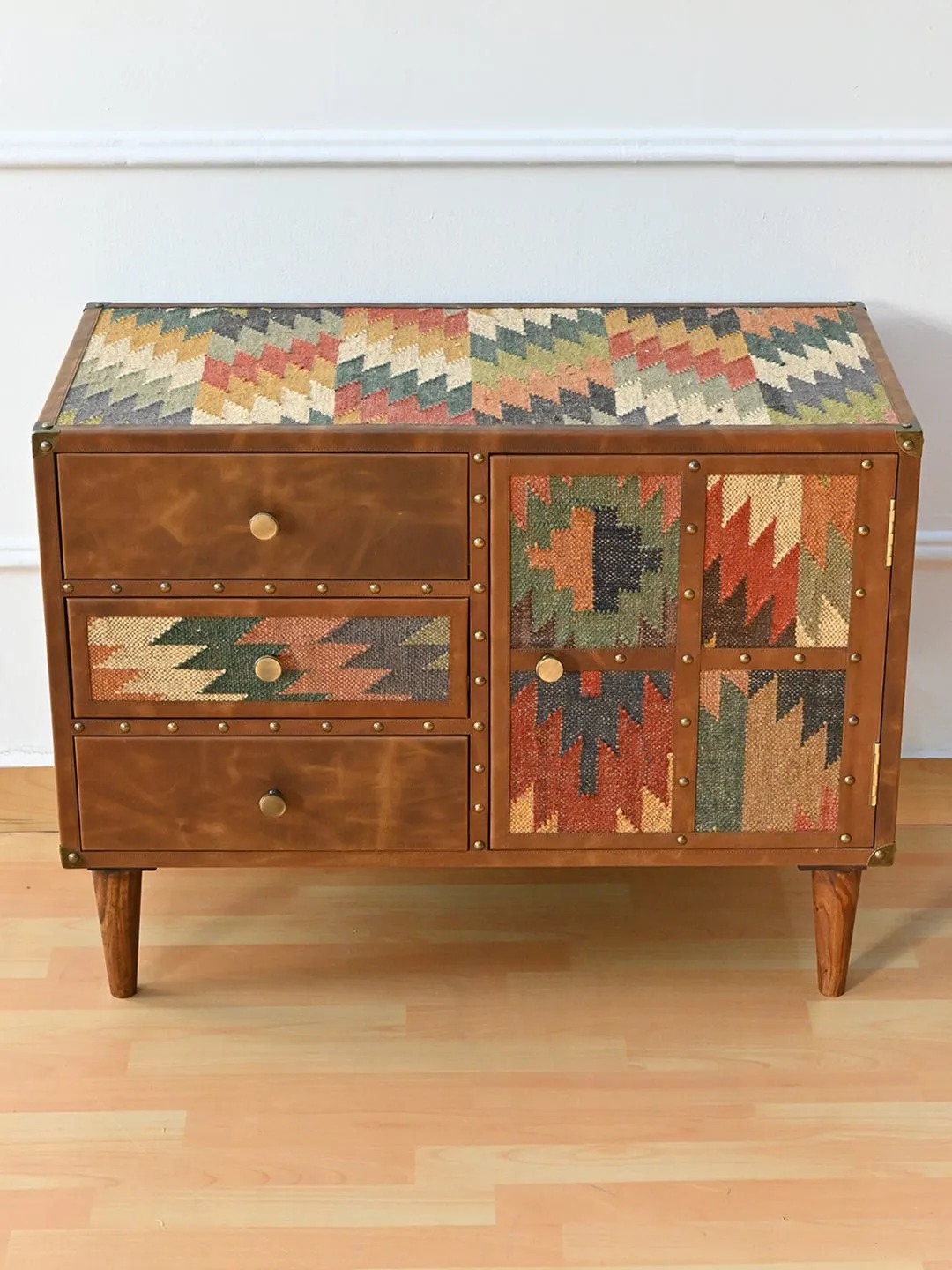 ACCENT CHEST OF DRAWERS - KILIM AND LEATHER