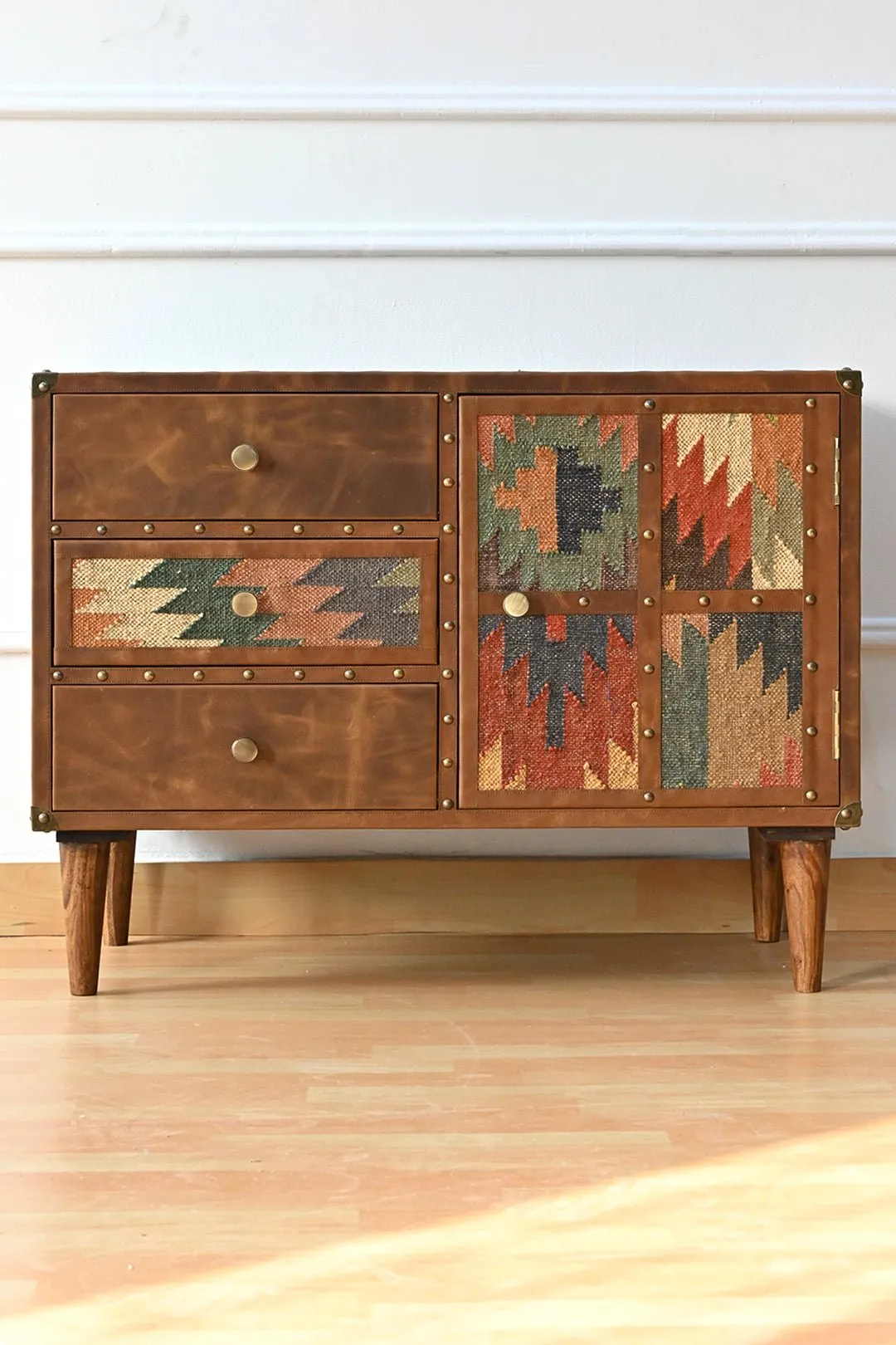 ACCENT CHEST OF DRAWERS - KILIM AND LEATHER