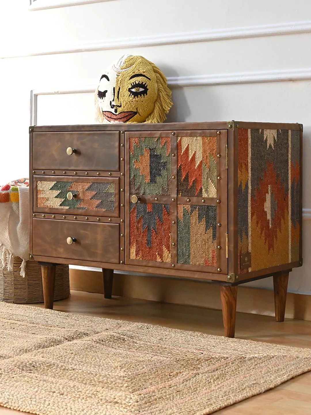 ACCENT CHEST OF DRAWERS - KILIM AND LEATHER