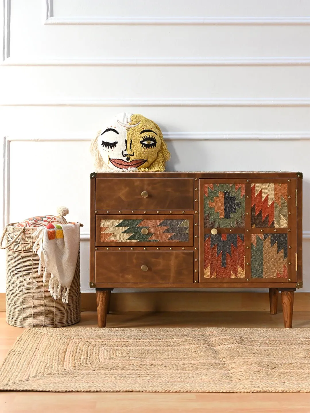 ACCENT CHEST OF DRAWERS - KILIM AND LEATHER