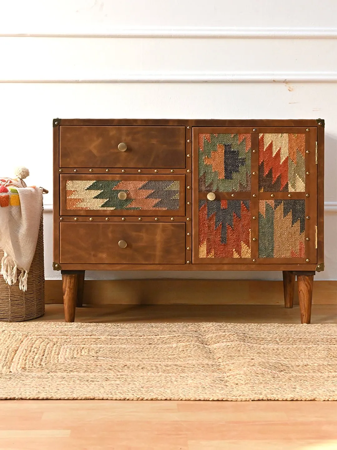 ACCENT CHEST OF DRAWERS - KILIM AND LEATHER