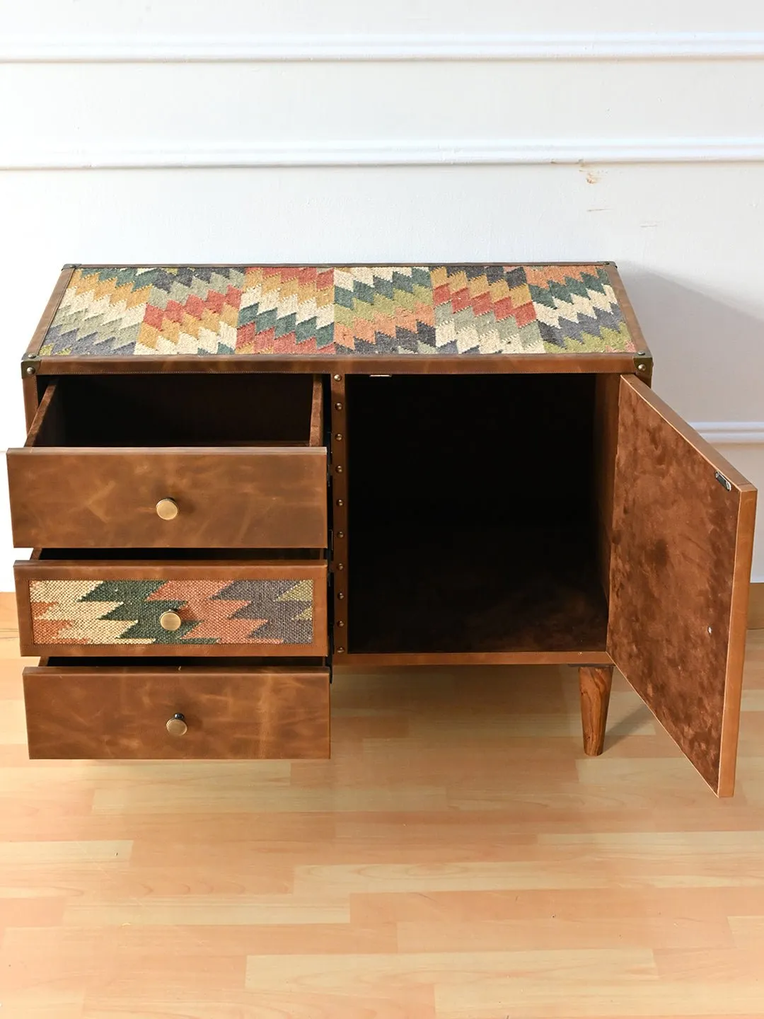 ACCENT CHEST OF DRAWERS - KILIM AND LEATHER