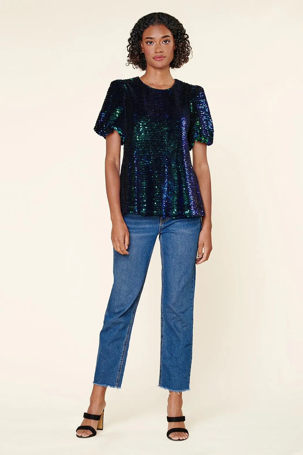 Alana Sequin Bubble Sleeve Top