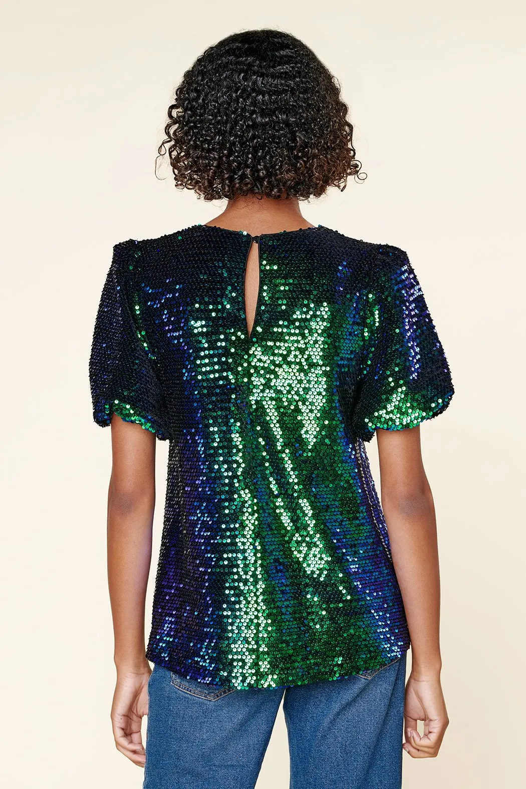 Alana Sequin Bubble Sleeve Top