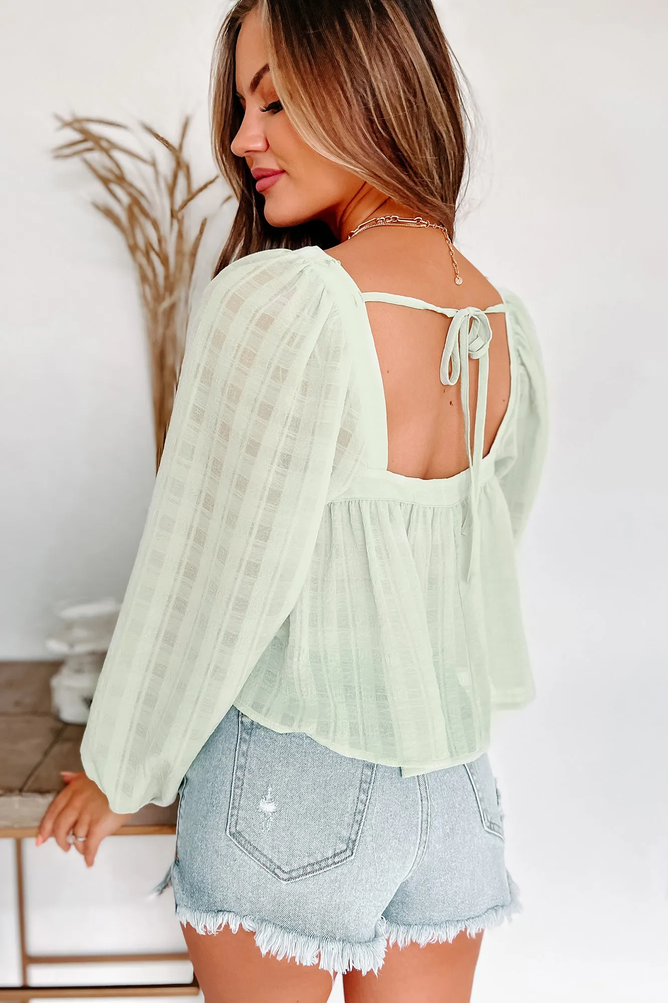 All In Time Textured Square Neck Top (Light Green)