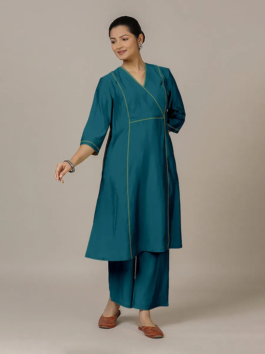 Amal x Rozaana | A Line Kurta in Crystal Teal with Thread Work | Coords or Only Kurta