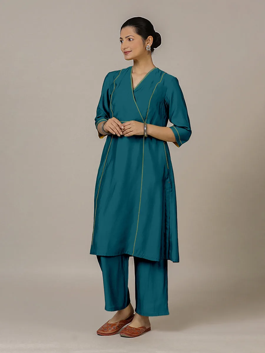 Amal x Rozaana | A Line Kurta in Crystal Teal with Thread Work | Coords or Only Kurta