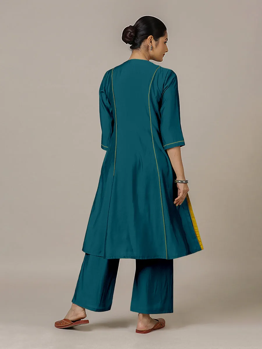 Amal x Rozaana | A Line Kurta in Crystal Teal with Thread Work | Coords or Only Kurta