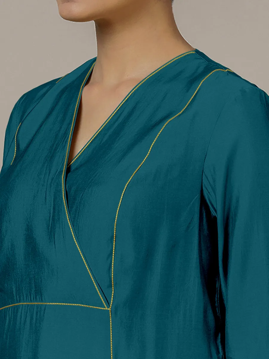 Amal x Rozaana | A Line Kurta in Crystal Teal with Thread Work | Coords or Only Kurta