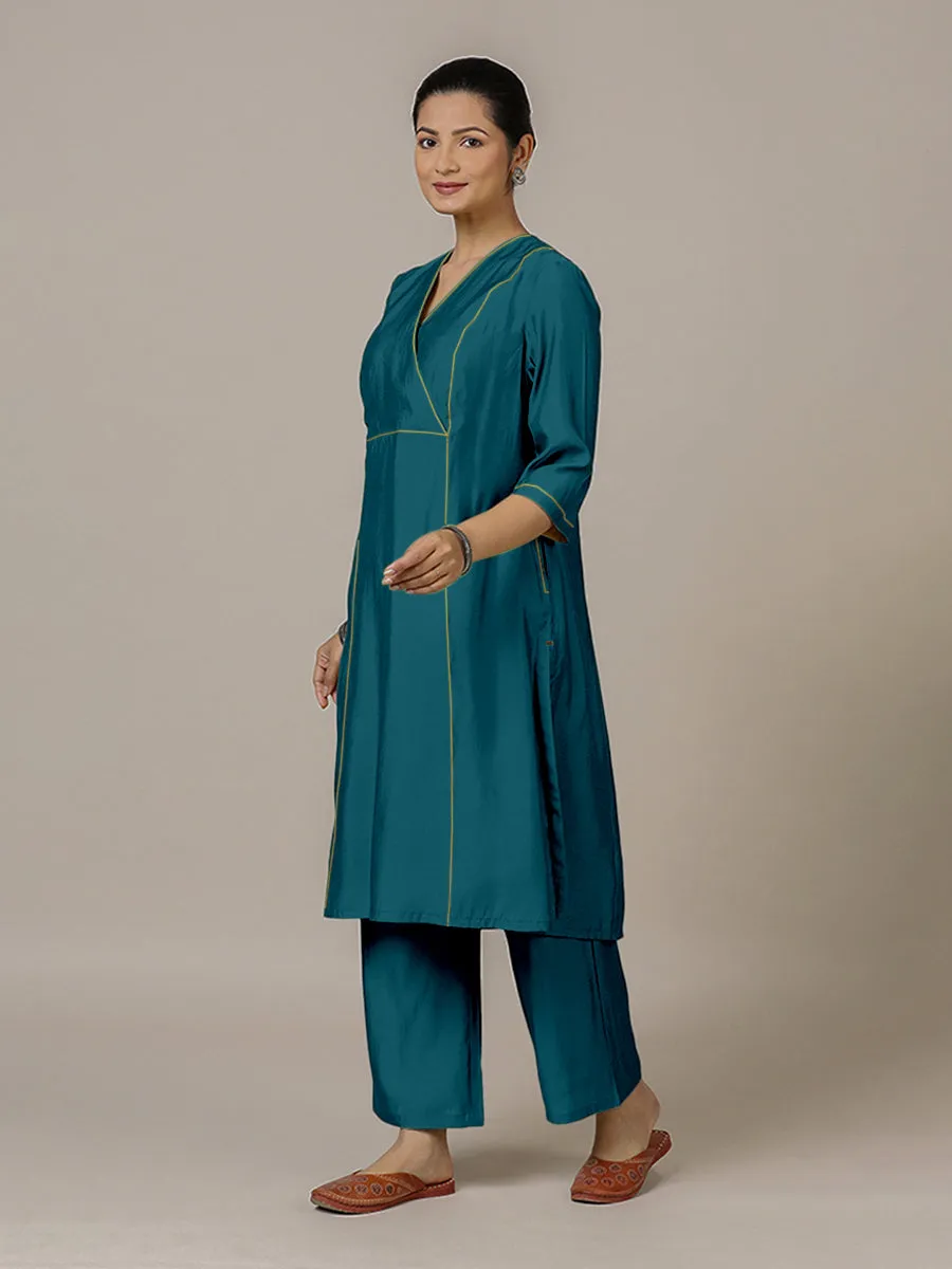 Amal x Rozaana | A Line Kurta in Crystal Teal with Thread Work | Coords or Only Kurta