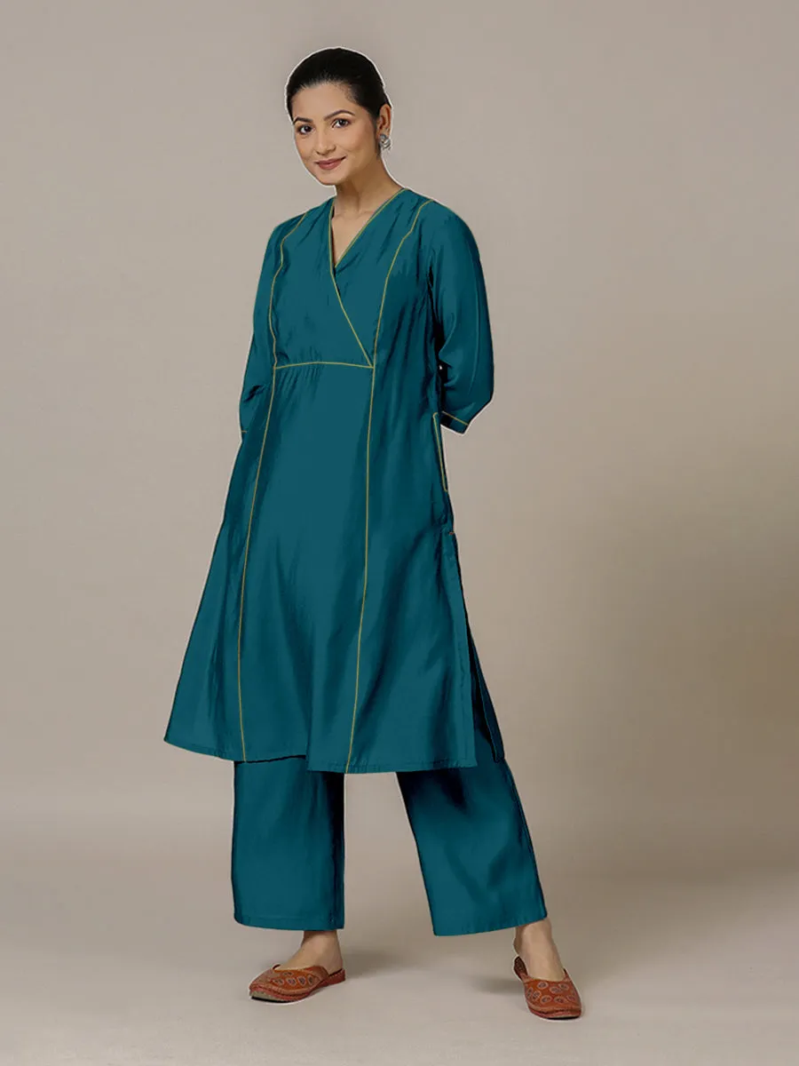 Amal x Rozaana | A Line Kurta in Crystal Teal with Thread Work | Coords or Only Kurta