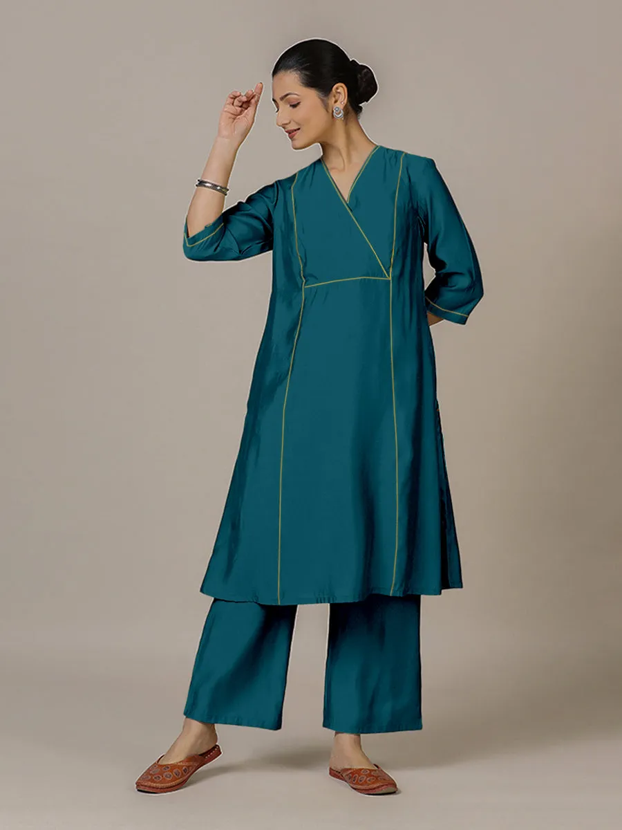 Amal x Rozaana | A Line Kurta in Crystal Teal with Thread Work | Coords or Only Kurta