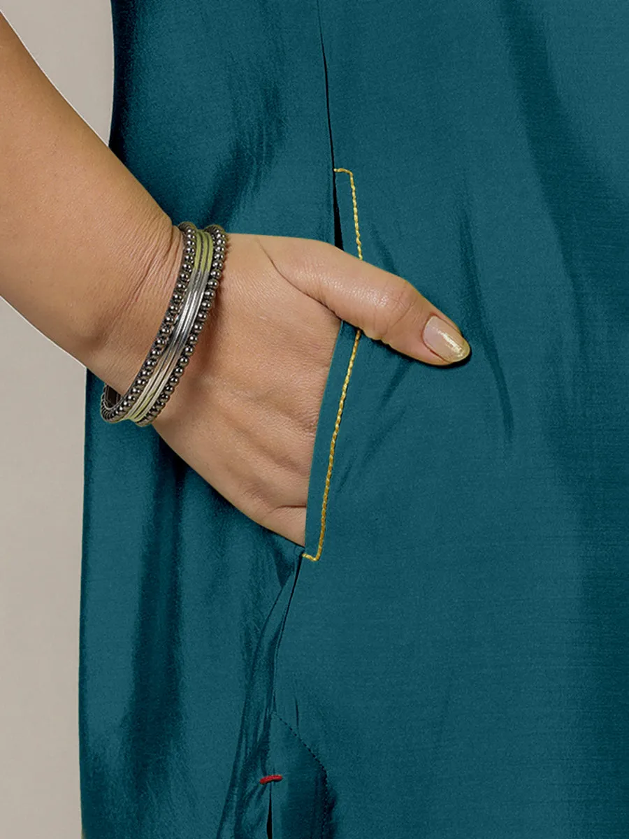 Amal x Rozaana | A Line Kurta in Crystal Teal with Thread Work | Coords or Only Kurta