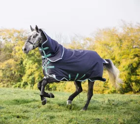 Amigo Bravo 12 Plus Horse Turnout Blanket with 250 gram fill, Navy/Aqua