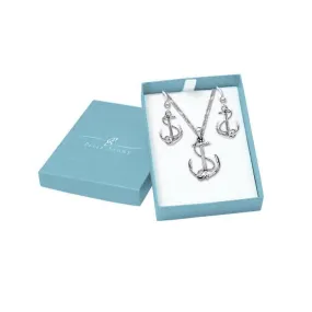 Anchor of Peace Pendant Earrings Chain with Jewelry Gift Box Set SET072