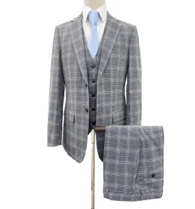 Angelo Rossi Glen Check Modern Fit Vested Suit - Gray with Blue