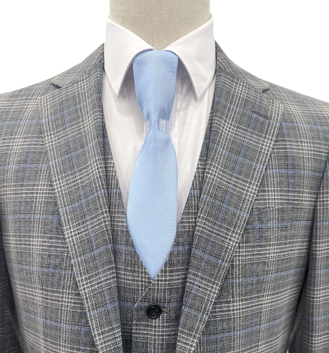 Angelo Rossi Glen Check Modern Fit Vested Suit - Gray with Blue