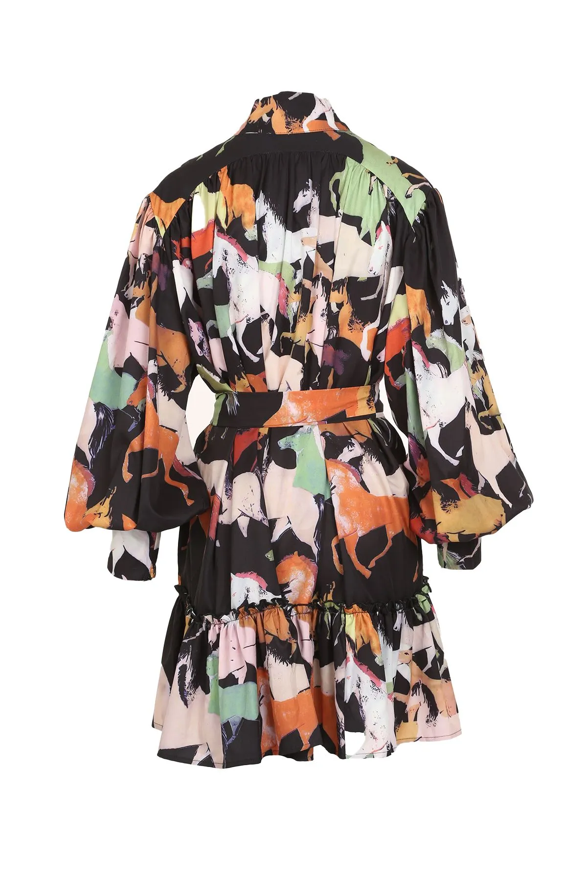 Animal Print Horses Black Mini Shirt Dress at Bourbon Cowgirl