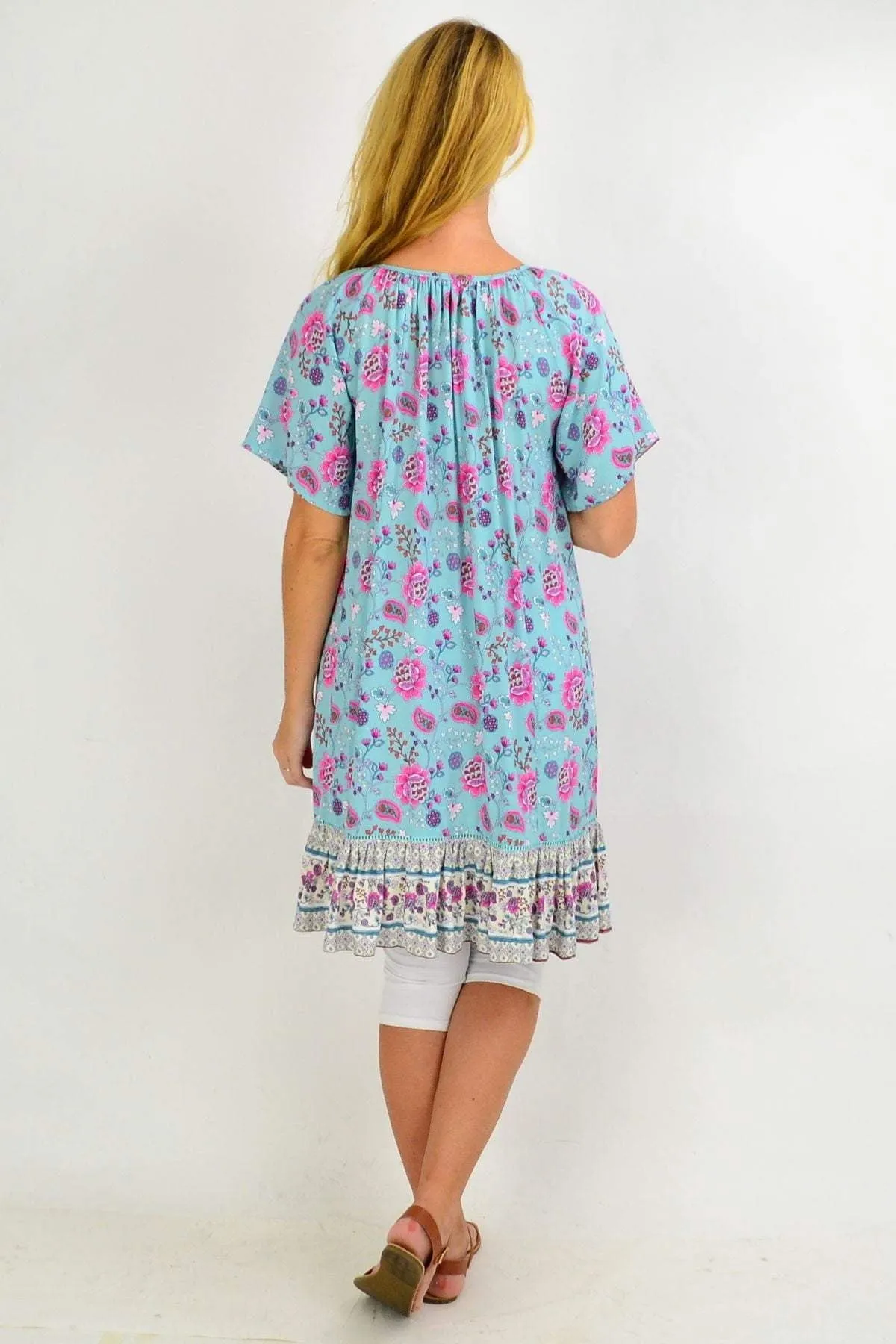 Aqua Flowy Floral Tunic