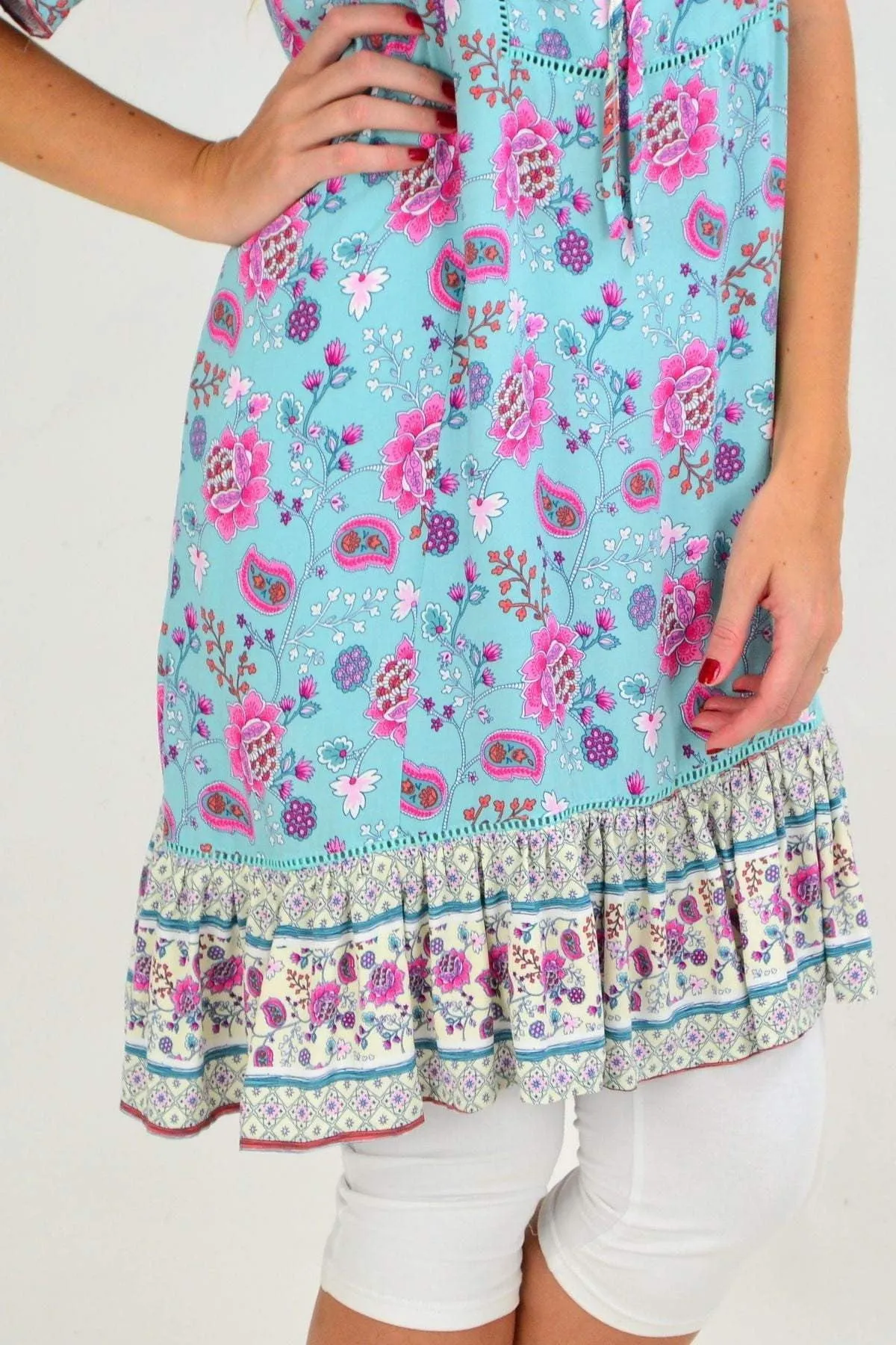 Aqua Flowy Floral Tunic