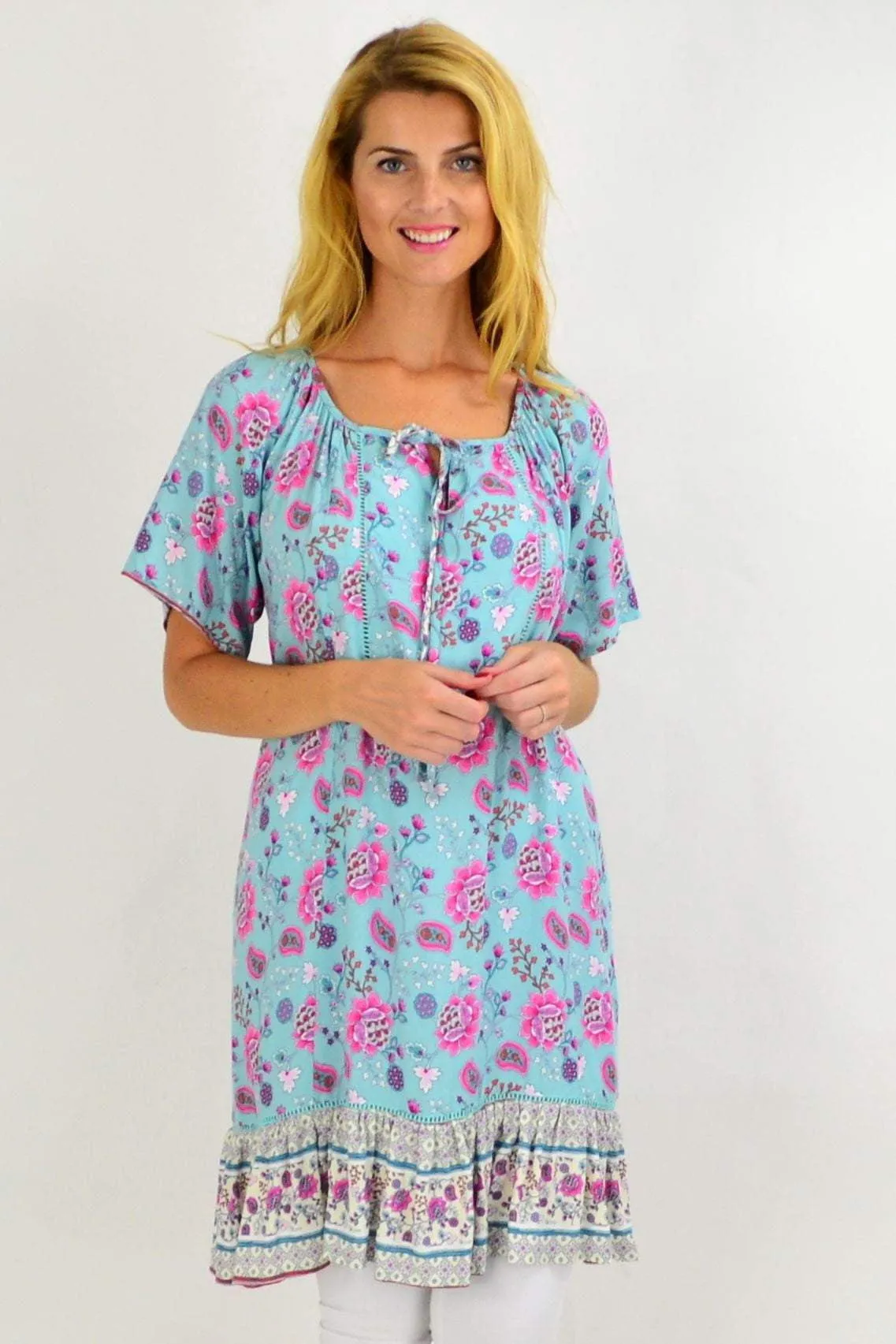 Aqua Flowy Floral Tunic