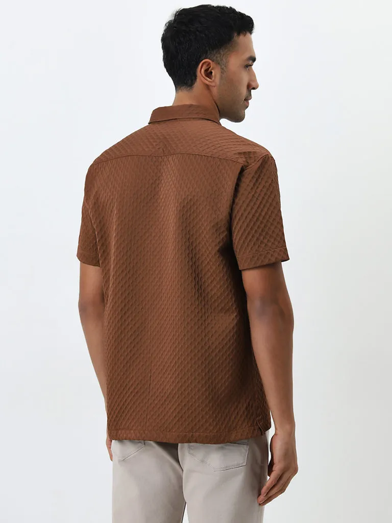 Ascot Tan Geometric Pattern Relaxed-Fit Shirt