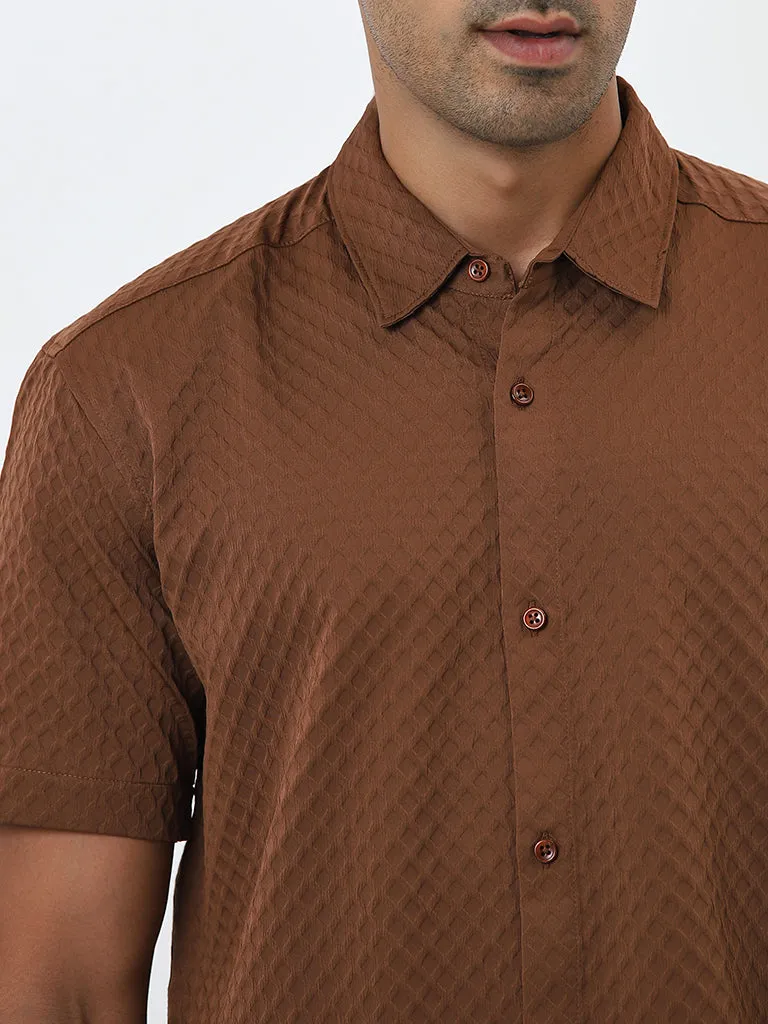 Ascot Tan Geometric Pattern Relaxed-Fit Shirt