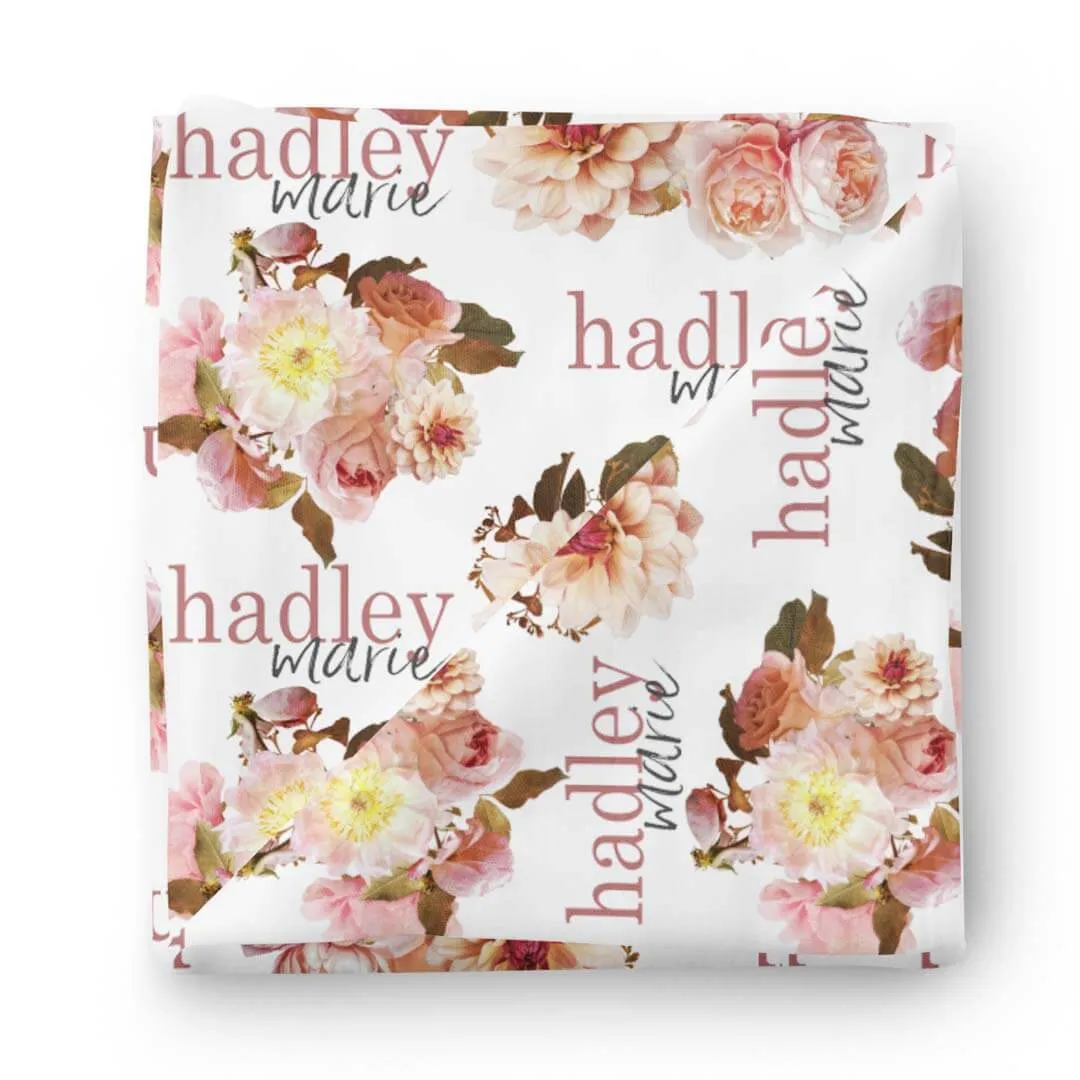 Autumn's Rustic Floral Personalized Baby Name Swaddle Blanket